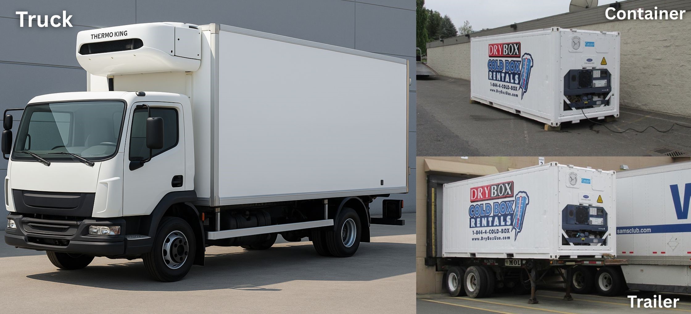 Portable cold storage rental options including a Reefer Truck, reefer trailer and a reefer container