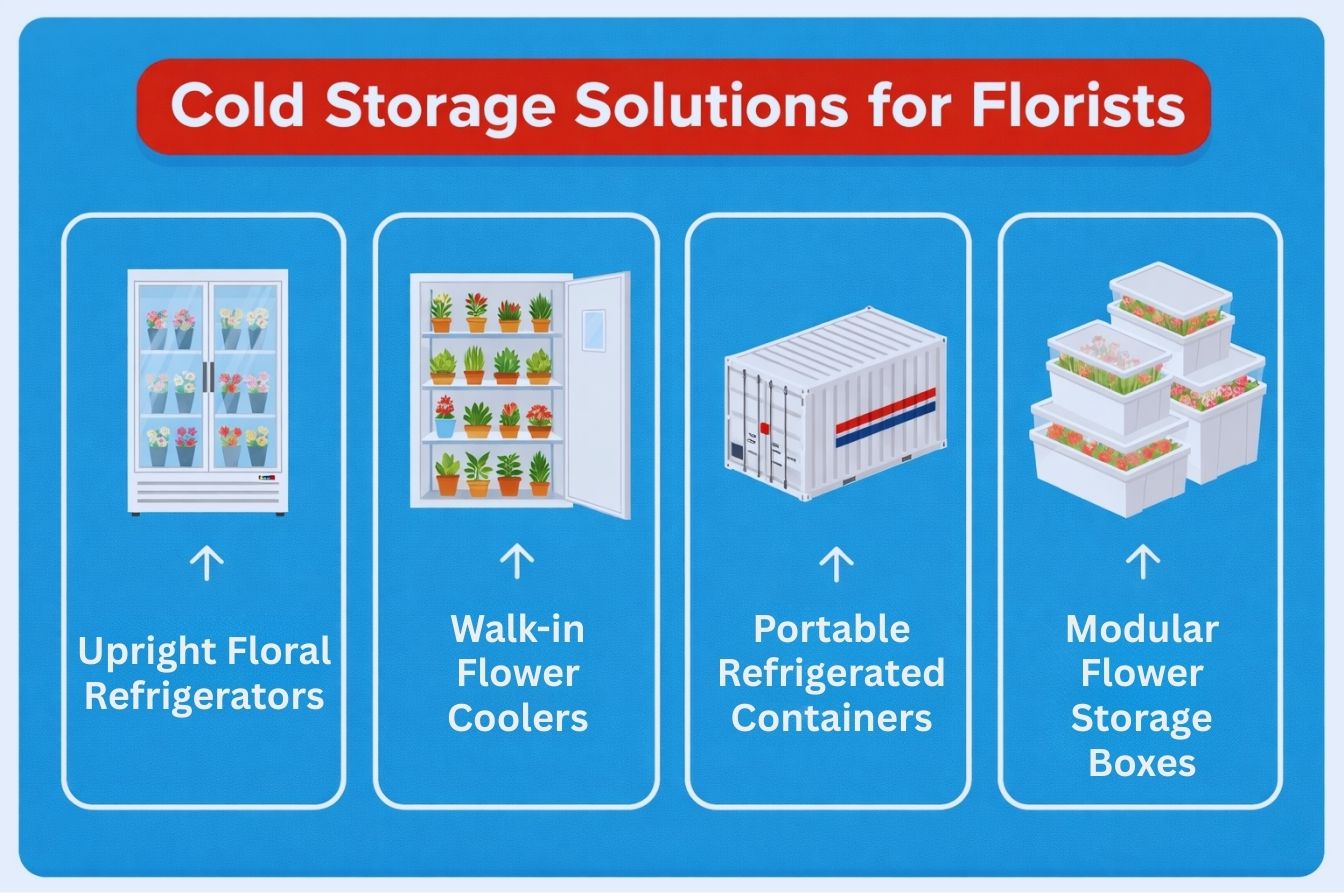 Cold Storage Solutions including refrigerated containers for Florists graphic
