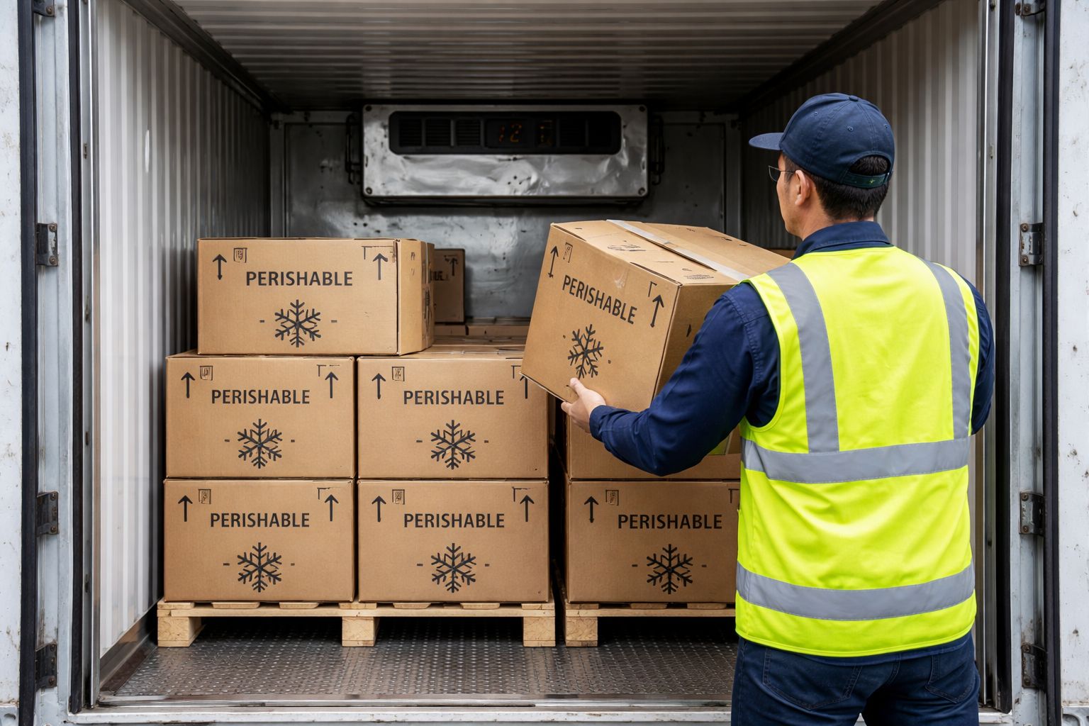 Man loading boxes into a Reefer Trailer