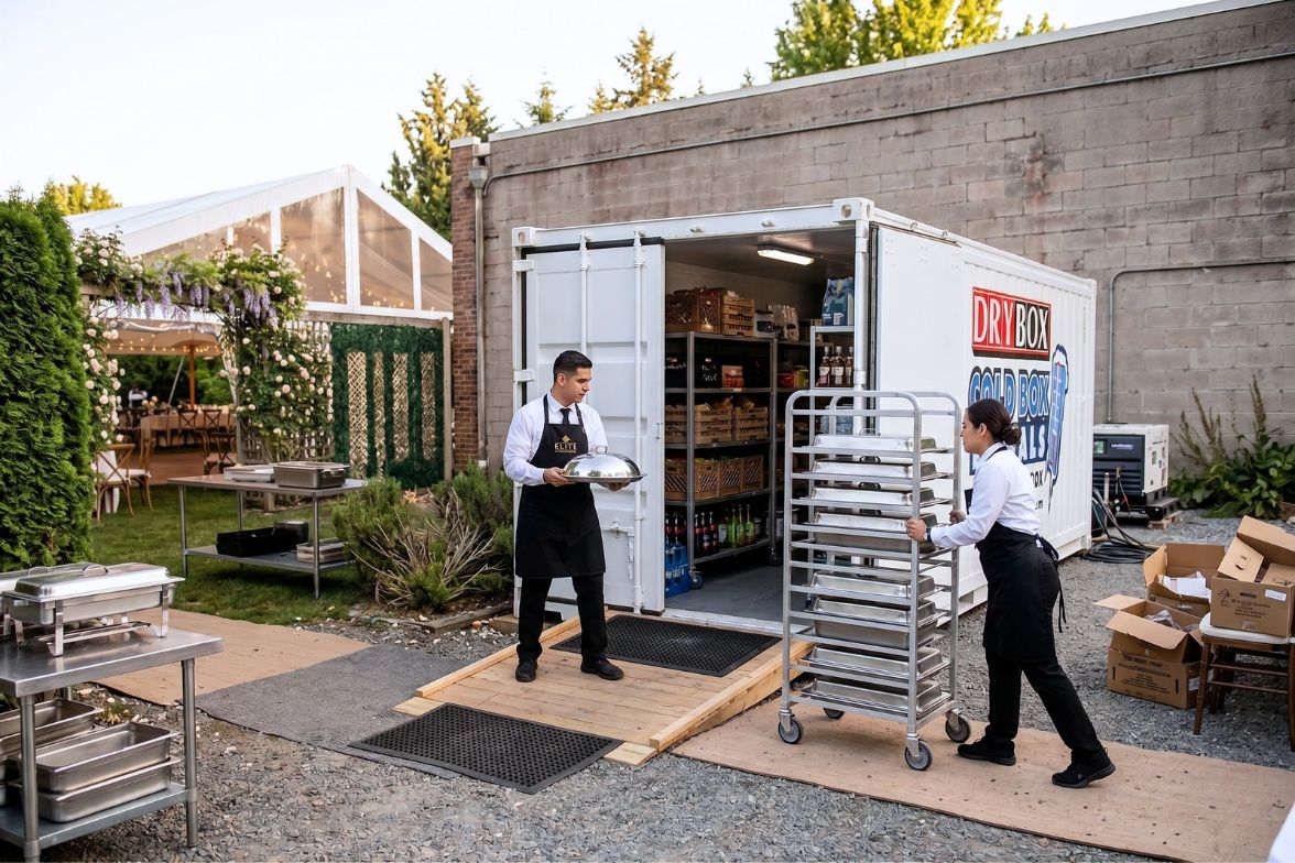 Cold storage container set up at a wedding venue