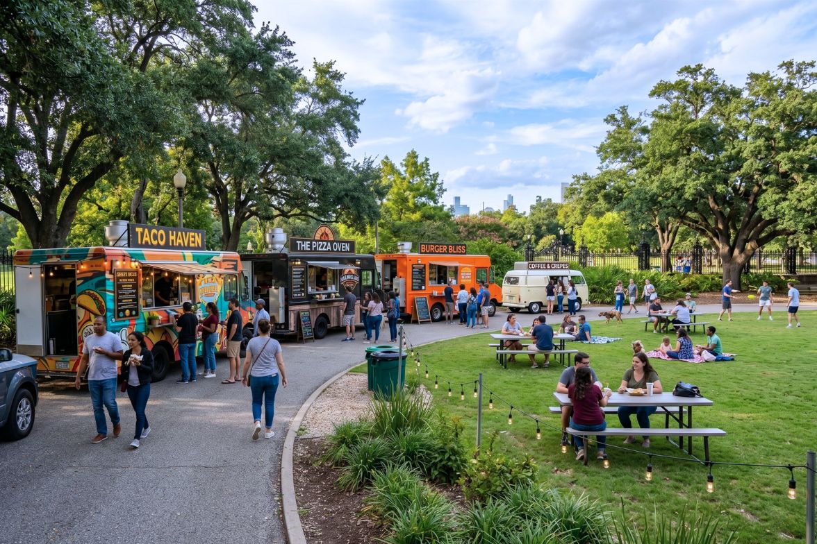 food trucks in a park